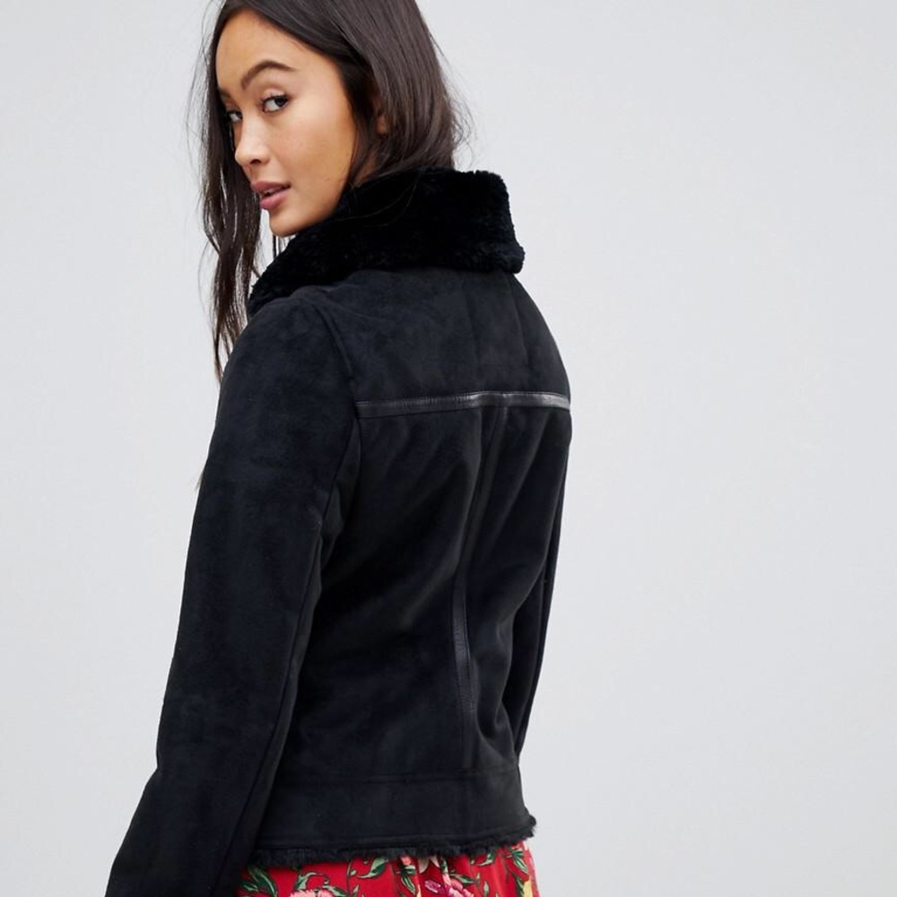 Hollister faux shearling biker jacket small black - Picture 2 of 2